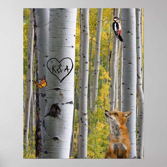 Poster Árvore de Birch Rustic Personalizada com Raposa (Frente)