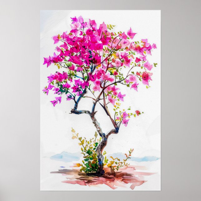 Poster Árvore de Bougainvillea rosa-branca (Frente)