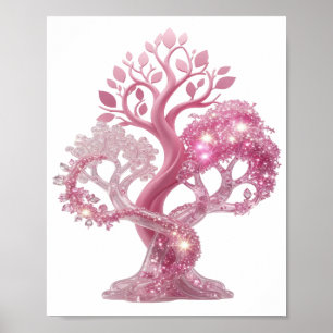 Poster Árvore de Brilho Rosa Bonita