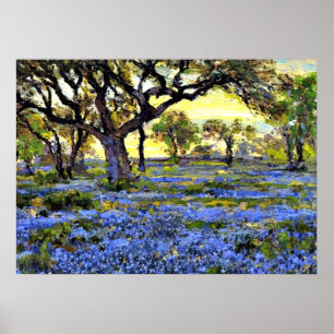 Pôster Árvore de Carvalho Vivo e Bluebonnets - Arte de O