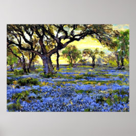 Pôster Árvore de Carvalho Vivo e Bluebonnets - Arte de On