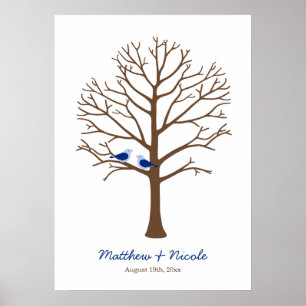 Poster Árvore de Casamento com Pegada Digital de Pássaros