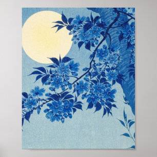 Poster Árvore de Cereja da Lua da Noite Azul Japonês