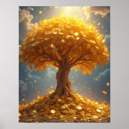 Poster árvore de dinheiro dourado moedas de ouro