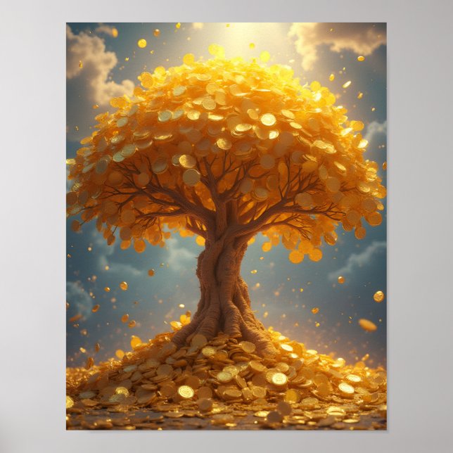 Poster árvore de dinheiro dourado moedas de ouro (Frente)