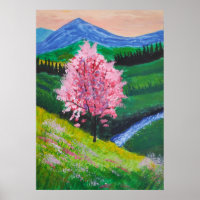 Árvore de Flor Rosa no campo verde