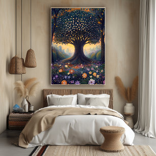 Poster Árvore de Floresta Encantada no Estilo Pointillist
