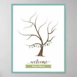 Pôster Árvore de Guestbook do chá de fraldas (Azul) - Pos