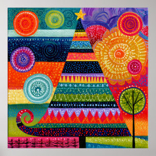 Poster Árvore de Natal Abstrata Colorida