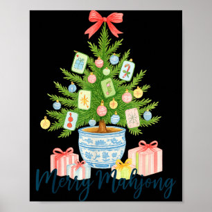 Poster Árvore de Natal Alegre Mahjong Chinoiserie Feriado
