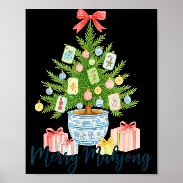 Poster Árvore de Natal Alegre Mahjong Chinoiserie Feriado (Frente)