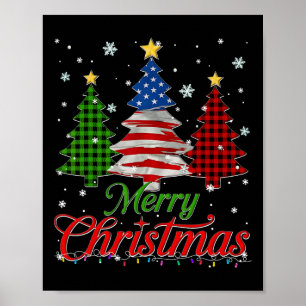 Poster Árvore de Natal Alegre Xadrez Bandeira dos EUA Flo