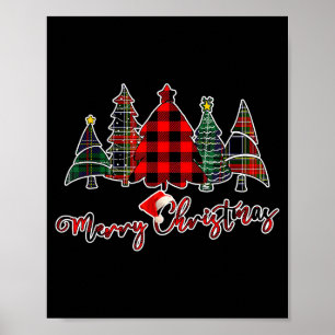 Poster Árvore de Natal Alegre Xadrez Búfalo Verde Preto V