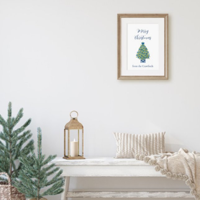 Poster Árvore de Natal Azul e Branco em Estilo Chinês (Chinoiserie Christmas Tree Poster)