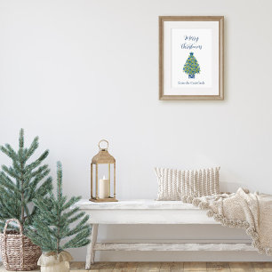 Poster Árvore de Natal Azul e Branco em Estilo Chinês