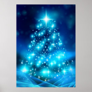 Poster Árvore de Natal Azul Moderna com Luzes