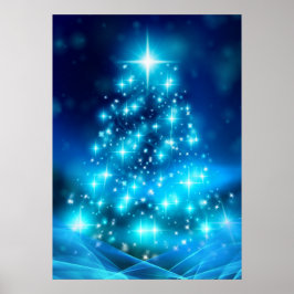 Poster Árvore de Natal Azul Moderna Elétrica com Luzes