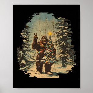 Poster Árvore de Natal Bigfoot Luzes Tarot Xmas Sasquatch