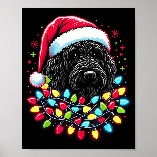 Poster Árvore de Natal Black Labradoodle Luzes de Natal D (Frente)