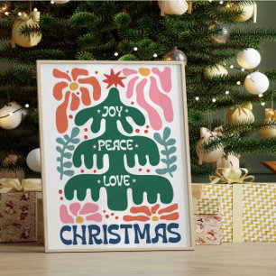 Poster Árvore de Natal Boho Alegria Paz Amor Colorido