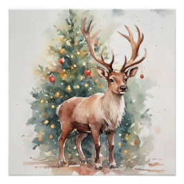 Pôster Árvore de Natal bonita renascimento aconchegante A
