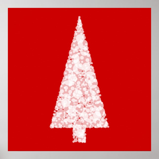 Poster Árvore de Natal branca. No Red. Moderno. (Frente)