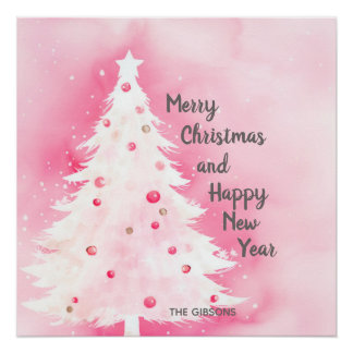 Pôster Árvore de Natal Branca Rosa