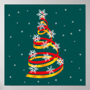 Poster Árvore de Natal com Fita de Flocos de Neve Minimal