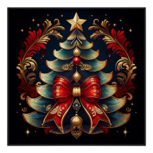 Pôster Árvore de Natal com Laço e Estrela Dourada