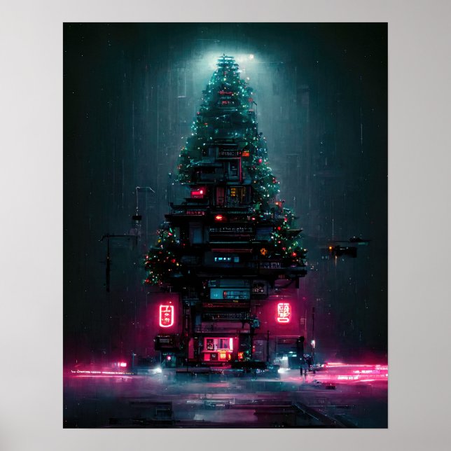 Poster Árvore de Natal Cyberpunk (Frente)