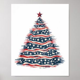 Poster Árvore de Natal da Bandeira Americana Patriótica