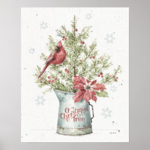 Poster Árvore de Natal da Farmhouse com Cardeal