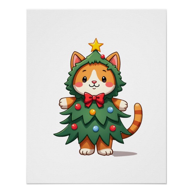 Pôster Árvore de Natal de Gato Gengibre Fofo Natal 3 (Frente)