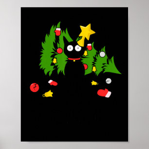 Poster Árvore de Natal de Gato Negro Engraçado Merry Xmas