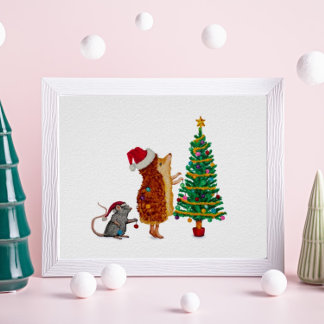 Poster Árvore de Natal de Hedgehog e Rato