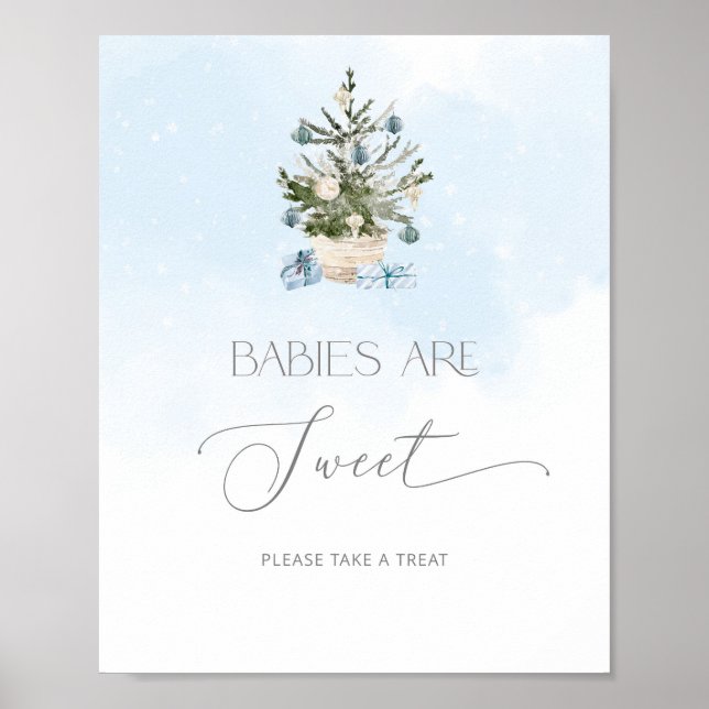 Poster Árvore de Natal de inverno azul Os bebês são doces (Frente)