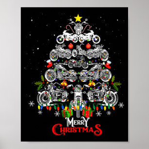 Poster Árvore de Natal de Motocicleta Feliz Natal Luzes d