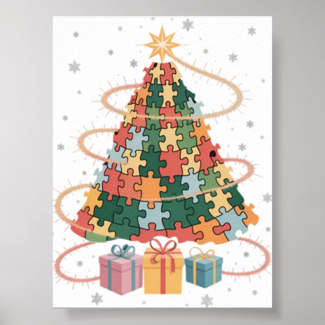 Poster Árvore de Natal do Autismo Feriado de Conscientiza (Frente)