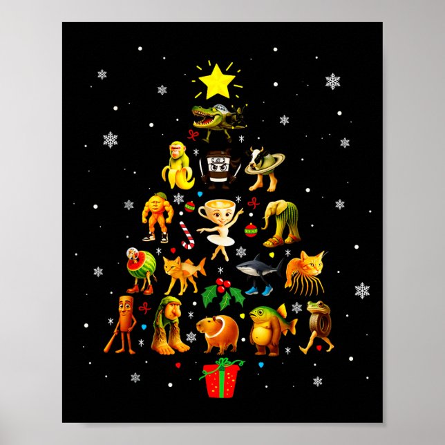 Poster Árvore de Natal do Meme de Brainrot Italiano Brain (Frente)