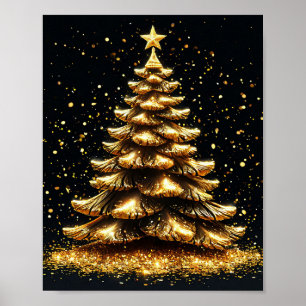 Poster Árvore de Natal dourada Arte de parede elegante pa