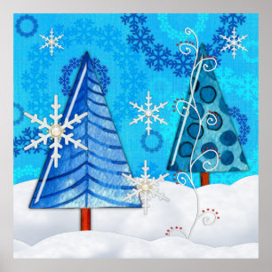 Poster Árvore de Natal e Floco de Neve