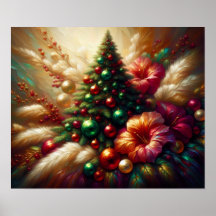 Árvore de Natal e Flores em uma Parede Bonita