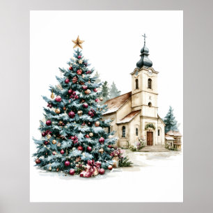 Poster Árvore de Natal e Igreja da Aldeia