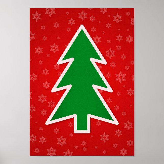 Poster Árvore de Natal em fundo vermelho (Frente)