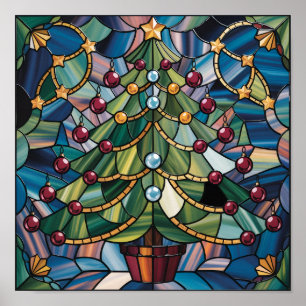 Poster Árvore de Natal em Vidro Colorido Estilo Tiffany