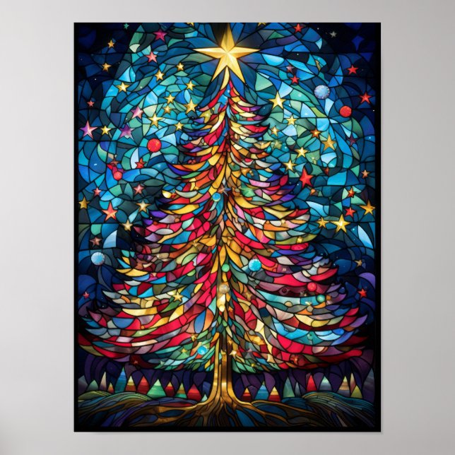 Poster Árvore de Natal em Vidro Pintado sob uma Estrela D (Frente)