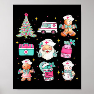 Poster Árvore de Natal Enfermeira Fofa Tema Médico Papai