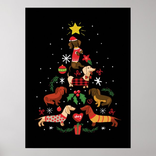 Poster Árvore de Natal Engraçado Dachshund (Frente)