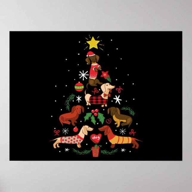 Poster Árvore de Natal Engraçado Dachshund (Frente)