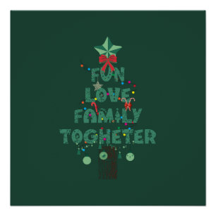 Pôster Árvore de Natal Família Amor Diversão Juntos